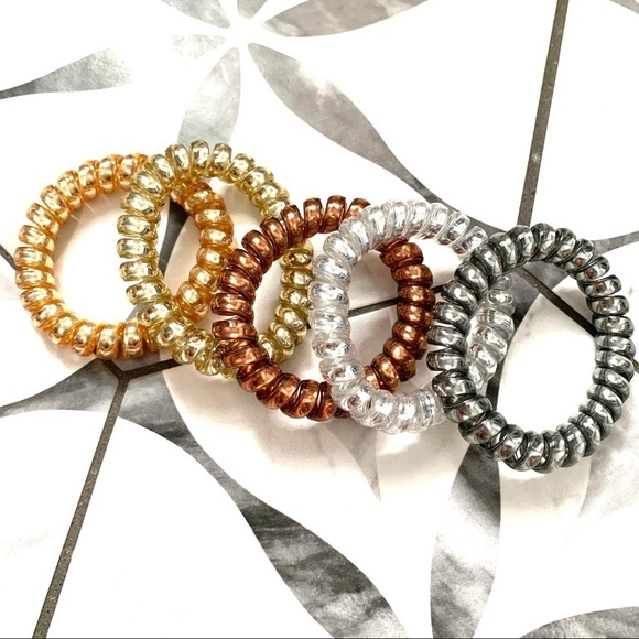 Phone Cord Hair Ties - Set of 5 ‘Metallics’ - Picture 2 of 7